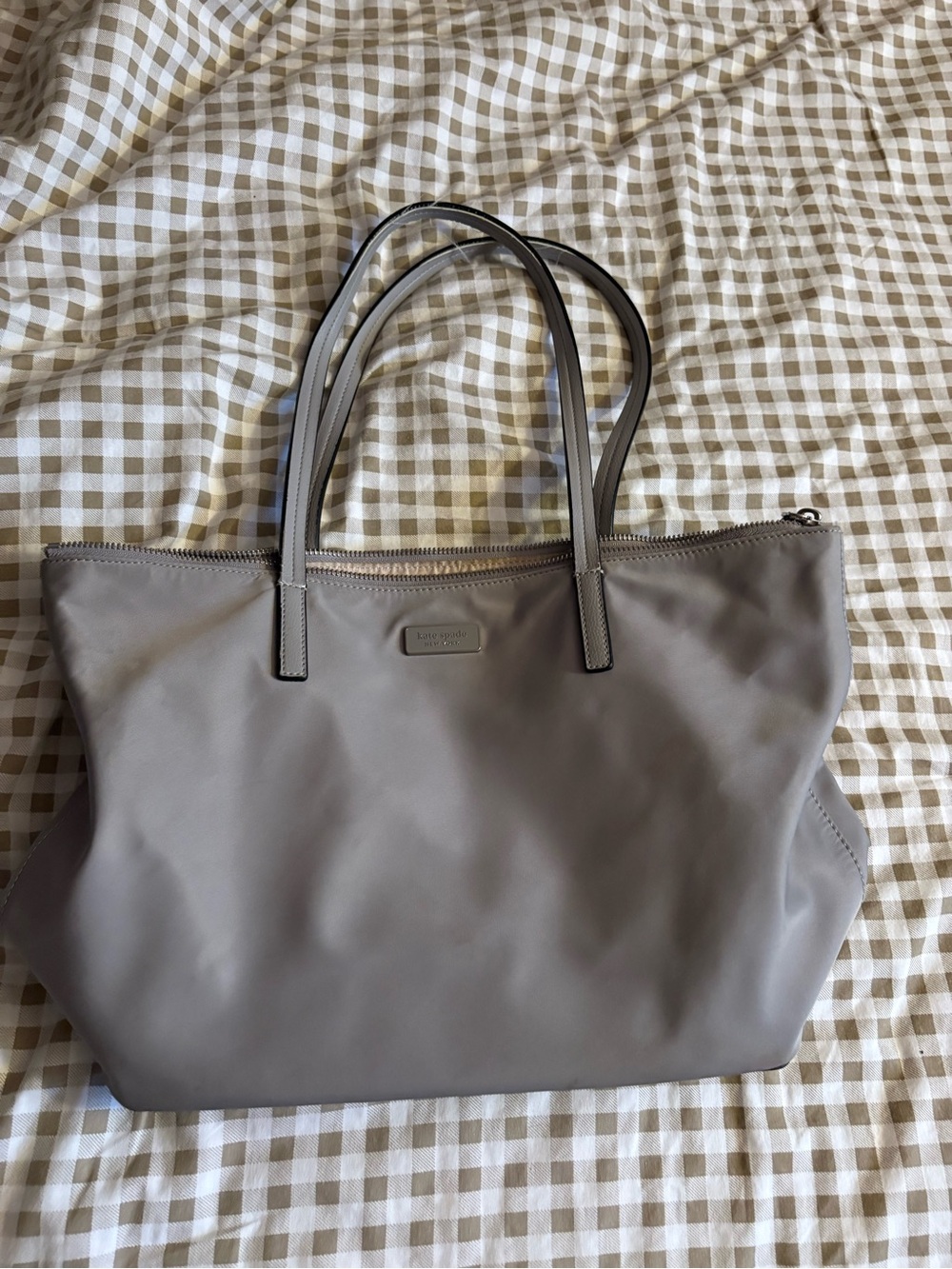 kate spade gray nylon tote with double top handles